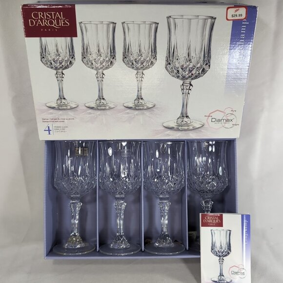 Cristal d'Arques Longchamp 4 Stemmed Glasses 17cl 5 3/4oz Diamax Crystal Wine - Picture 1 of 15